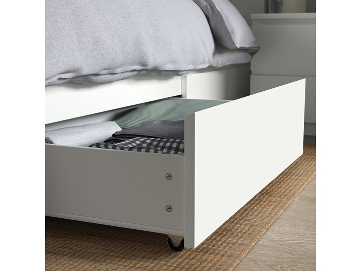IKEA MALM Rama łóżka z 2 pojemnikami, Biały, 90x200 cm Łóżko drewniane Drewno Pojemnik na pościel Z pojemnikiem