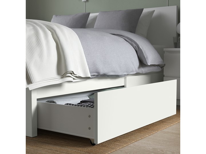 IKEA MALM Rama łóżka z 2 pojemnikami, Biały, 140x200 cm Kategoria Łóżka do sypialni Łóżko drewniane Drewno Zagłówek Z zagłówkiem