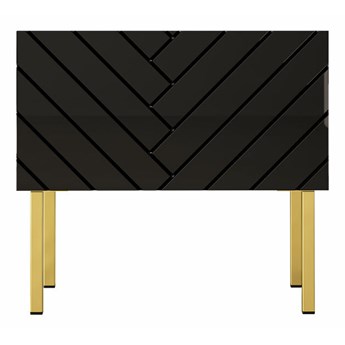 SELSEY Szafka nocna Qudula 50x37 cm czarny mat / czarny połysk ze złotymi nogami jodełka