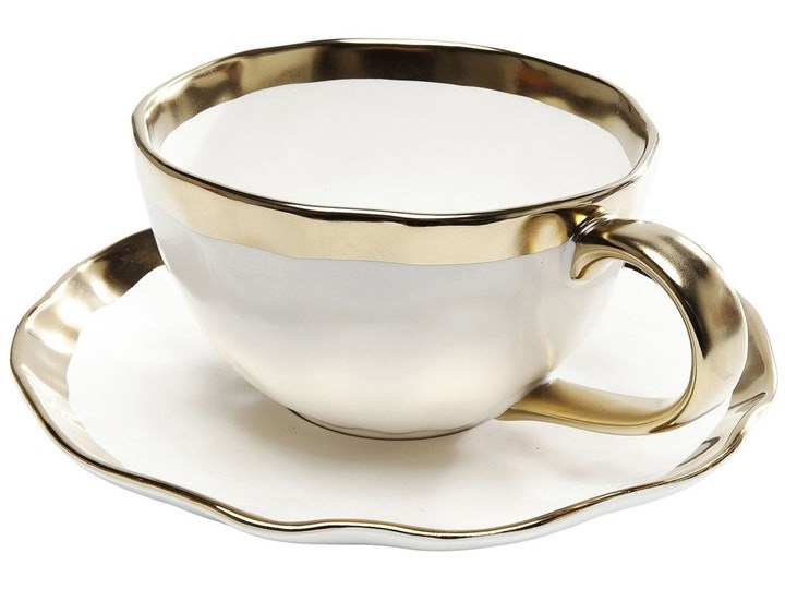 Filiżanka ze spodkiem porcelanowa biała 15x11 cm Porcelana Ceramika Filiżanka do herbaty Filiżanka do kawy Kolor Biały