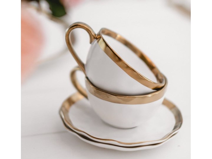 Filiżanka ze spodkiem porcelanowa biała 15x11 cm Ceramika Filiżanka do herbaty Filiżanka do kawy Kategoria Filiżanki Porcelana Kolor Biały