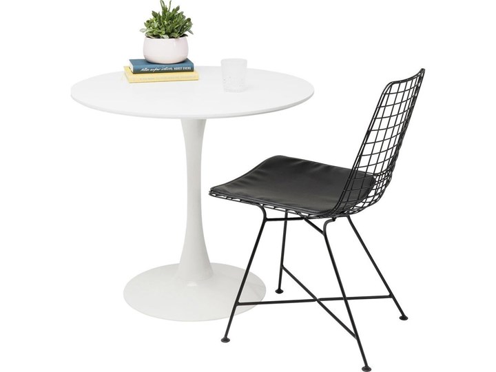 Stół do małej jadalni okrągły biały na jednej metalowej nodze Ø80x72 cm Stal Płyta MDF Liczba miejsc Do 4 osób Styl Nowoczesny