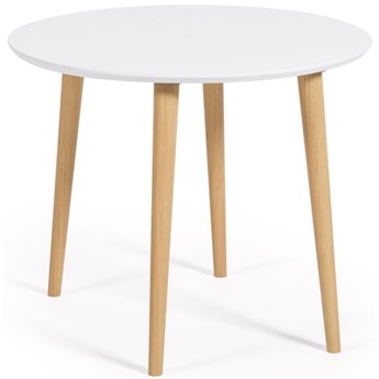 Stół rozkładany owalny białe MDF i nogi z litego drewna bukowego 90-170x74 cm