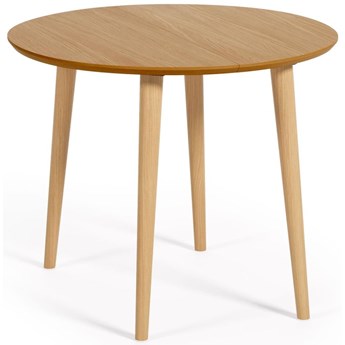 Stół rozkładany owalny MDF w fornirze dębowym i nogi z litego drewna 90-170x74 cm