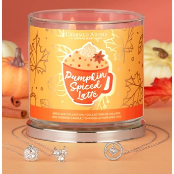 Świeca z biżuterią Charmed Aroma sojowa zapachowa Naszyjnik – Dynia Pumpkin Spiced Latte