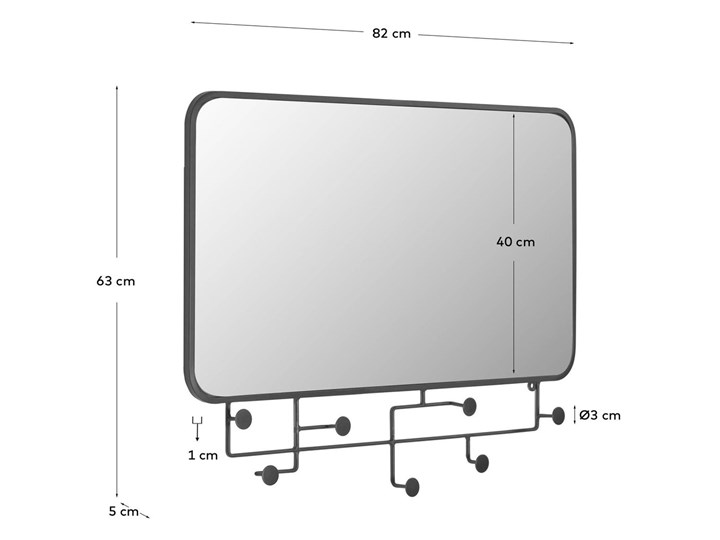 Lustro z wieszakami metalowe czarne 63x82 cm Wieszak na ubrania Płyta meblowa Płyta MDF Żelazo Kolor Czarny Kolor Biały