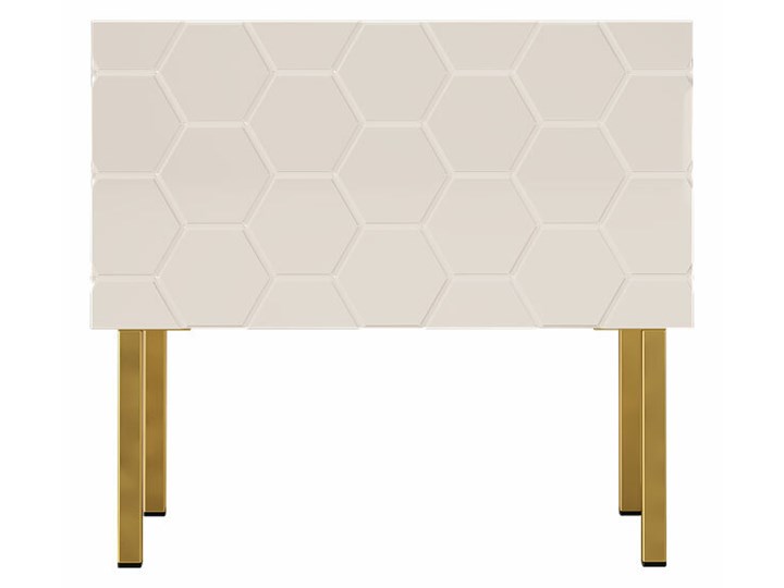 SELSEY Szafka nocna Selhan 50x37 cm biały mat / biały połysk ze złotymi nogami heksagon Metal Styl Industrialny Płyta meblowa Płyta laminowana Nocne Płyta MDF Styl Glamour