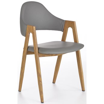 Krzesło tapicerowane z podłokietnikami szare eco skóra K247 nogi stalowe dąb miodowy