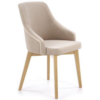 Krzesło tapicerowane velvet jasny beż TOLEDO 2 na drewnianych nogach dąb miodowy