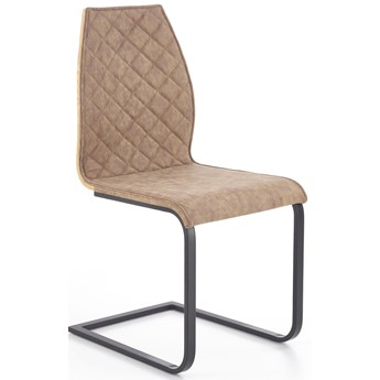 Krzesło tapicerowane na płozie ekoskóra brąz K265 oparcie sklejka dąb złoty