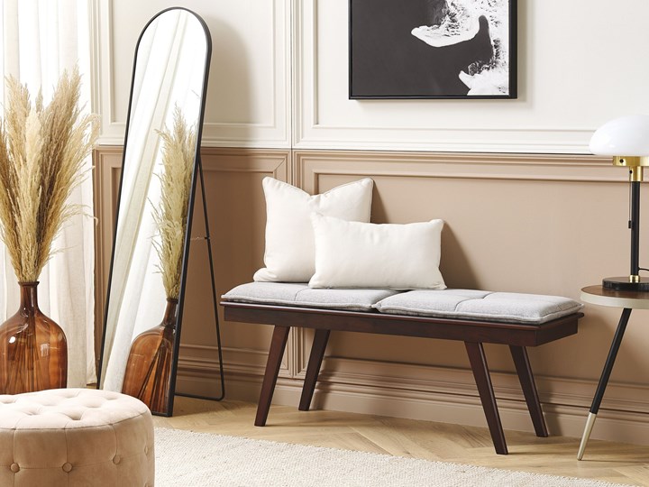 Beliani Ławka na przedpokój ciemne drewno MDF z poduszkami prostokątna retro klasyczny design Kategoria Ławki do salonu