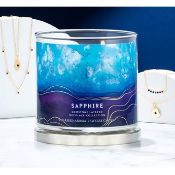 Świeca z biżuterią Charmed Aroma sojowa zapachowa Naszyjnik – Szafir Sapphire