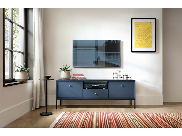 Stolik nocny MONO MS54 Granatowy Wysokość 56 cm Głębokość 39 cm Szerokość 54 cm Płyta MDF Nocne Styl Nowoczesny Kategoria Szafki i regały