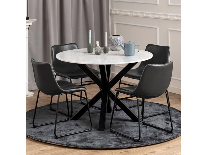 Stół okrągły biały marmurowy blat czarne metalowe nogi Ø110x76 cm Kategoria Stoły kuchenne Kolor Czarny