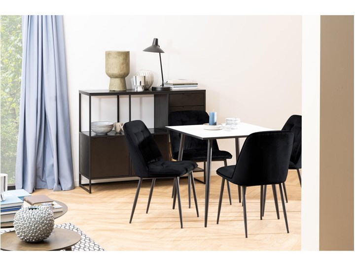 Stół biały blat czarne metalowe nogi 80x80 cm Styl Nowoczesny Drewno Wysokość 75 cm Płyta laminowana Średnica