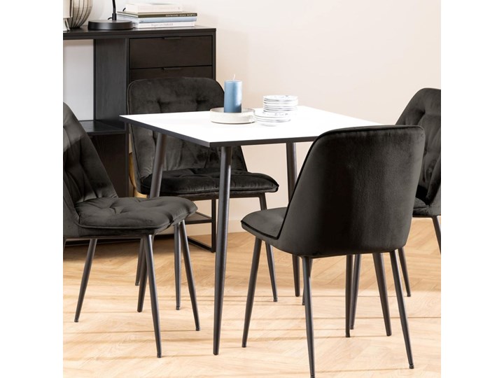 Stół biały blat czarne metalowe nogi 80x80 cm Płyta laminowana Drewno Wysokość 75 cm Zestawy