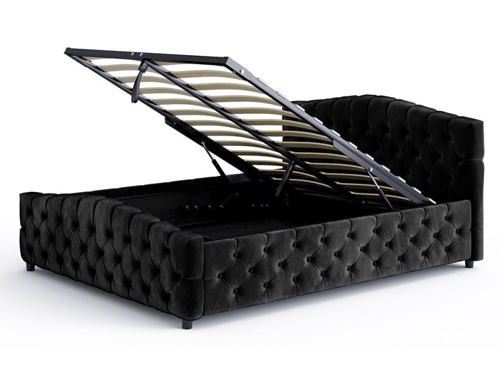 Łóżko welurowe czarne 180x200 SF892B Tkanina Kolor Czarny Łóżko pikowane Metal Rozmiar materaca 180x200 cm