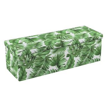 Skrzynia tapicerowana, zielone liście na białym tle, 90 × 40 × 40 cm, Tropical Island