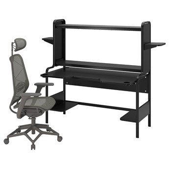 IKEA FREDDE / STYRSPEL Biurko gamingowe i krzesło, Czarny/szary