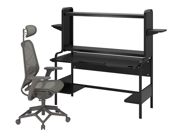 IKEA FREDDE / STYRSPEL Biurko gamingowe i krzesło, Czarny/szary