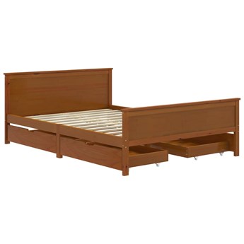 vidaXL Rama łóżka z 4 szufladami, miodowy brąz, lita sosna, 140x200 cm