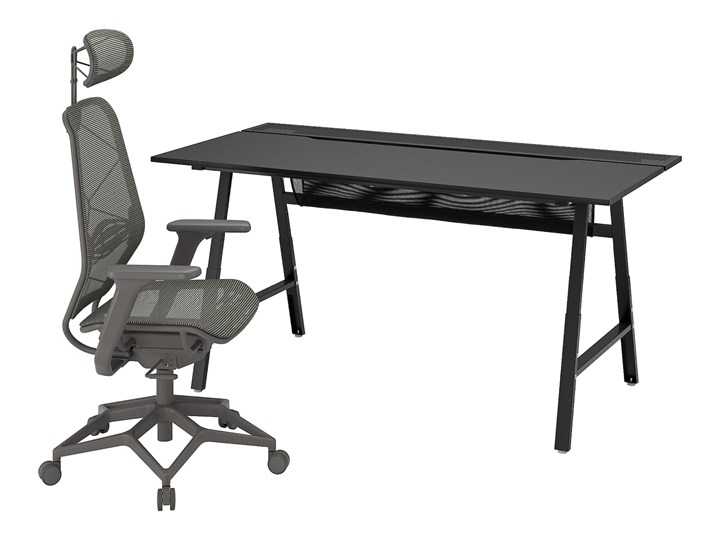 IKEA UTESPELARE / STYRSPEL Biurko gamingowe i krzesło, Czarny/szary Kategoria Zestawy mebli do sypialni