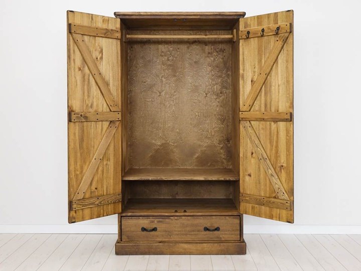 Szafa drewniana dwudrzwiowa Rustyk Szerokość 105 cm Metal Pomieszczenie Przedpokój Drewno Głębokość 60 cm Stal Wysokość 190 cm Styl Rustykalny
