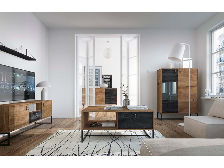 Komoda DARK DK103 Dąb rabbeck Metal Płyta laminowana Z szafkami i szufladami Szerokość 103 cm Wysokość 89 cm Głębokość 39 cm Wykończenie Mat