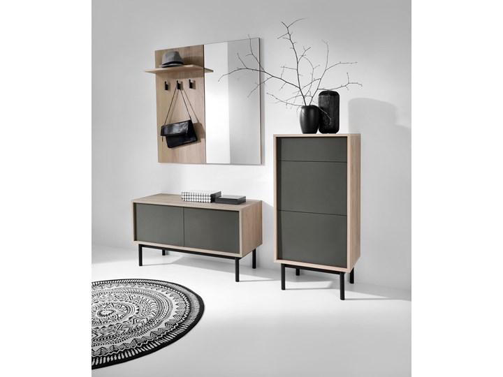 Szafka na buty nowoczesna BASIC BGD54 Grafit mat + Jackson Hickory Płyta MDF Szerokość 54 cm Wysokość 112 cm Drewno Głębokość 54 cm Głębokość 39 cm Szerokość 112 cm Kategoria Szafki i regały Kolor Szary