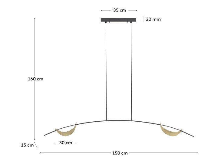 Lampa wisząca LED metalowa czarno-złota 150x15 cm Lampa inspirowana Lampa z kloszem Kolor Czarny