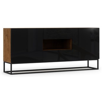 SELSEY Komoda dwudrzwiowa Mirris 180 cm z dwiema szufladami dąb artisan / czarny połysk