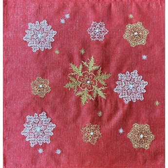 Serwetka świąteczna kwadratowa zdobiona haftem w płatki śniegu OS-308-C