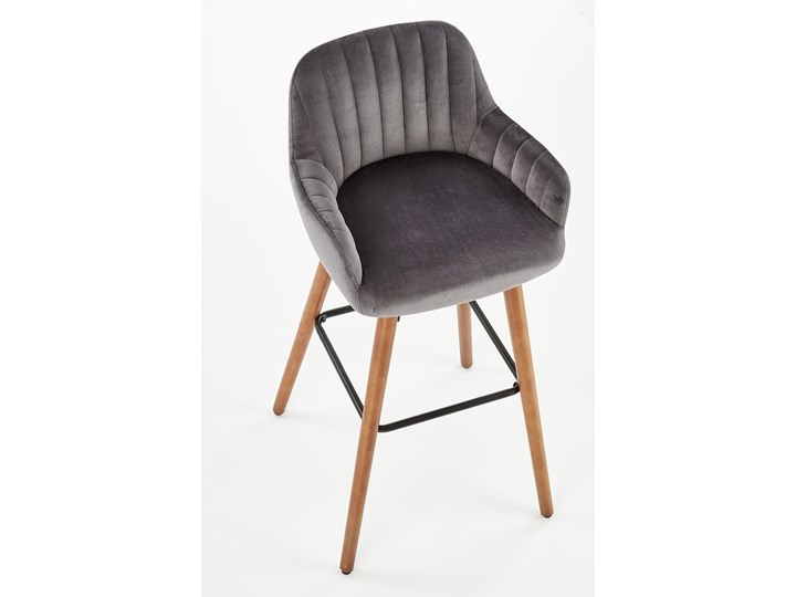 Hoker tapicerowany krzesło barowe H93 nogi drewniane - orzech, tapicerka - ciemny popiel Drewno Pomieszczenie Kuchnia Tkanina Styl Nowoczesny