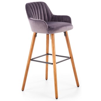 Hoker tapicerowany krzesło barowe H93 nogi drewniane - orzech, tapicerka - ciemny popiel