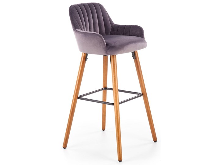 Hoker tapicerowany krzesło barowe H93 nogi drewniane - orzech, tapicerka - ciemny popiel Tkanina Drewno Styl Glamour