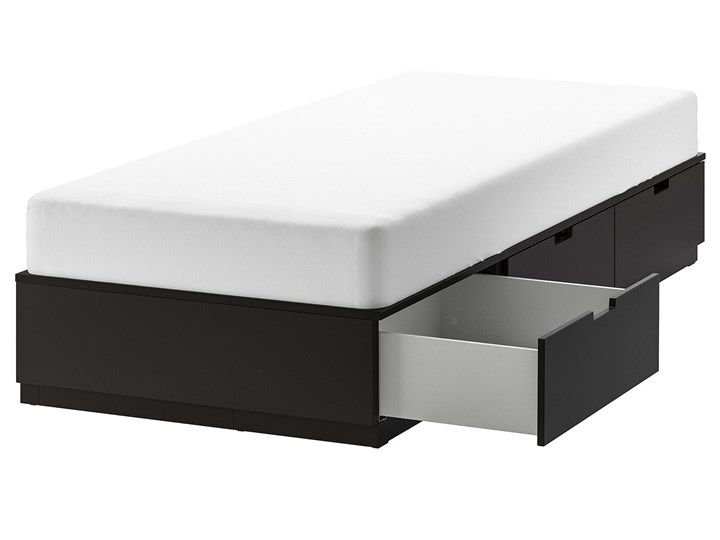 IKEA NORDLI Rama łóżka z szufladami, antracyt, 90x200 cm Drewno Łóżko drewniane Styl Tradycyjny