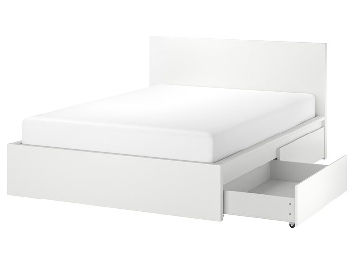 IKEA MALM Rama łóżka z 2 pojemnikami, Biały, 140x200 cm Drewno Łóżko drewniane Kategoria Łóżka do sypialni
