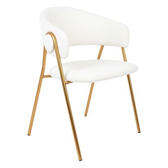 Krzesło tapicerowane VERSO BOUCLE białe na złotych nogach