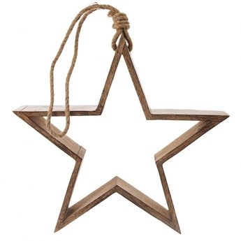Gwiazda dekoracyjna zawieszana na sznurku drewniana 35,5x33,5 cm kod: O-351811