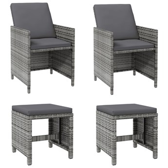 vidaXL 4-cz. zestaw krzeseł i stołków ogrodowych, rattan PE, szary