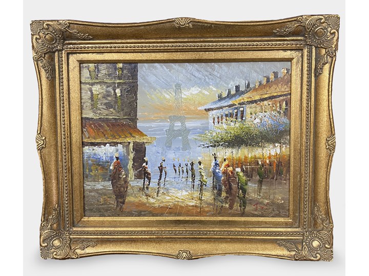 Obraz Olejny na Płótnie Pejzaż Miejski Paryż w Złotej Ramie