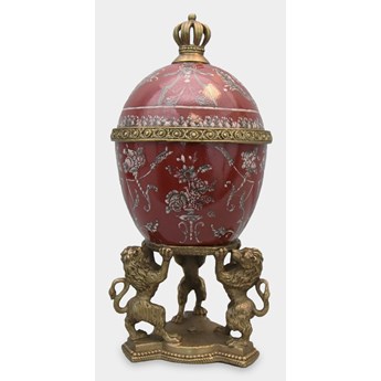 Porcelanowa Szkatułka Jajo ala Faberge z Lwami Czerwona