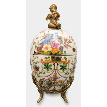 Porcelanowa Szkatułka Jajo ala Faberge z Aniołkiem i Kwiatami