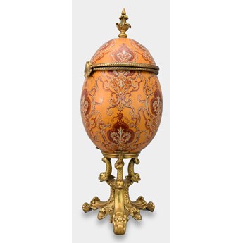 Duża Porcelanowa Szkatułka Jajo ala Faberge na Podstawie z Brązu