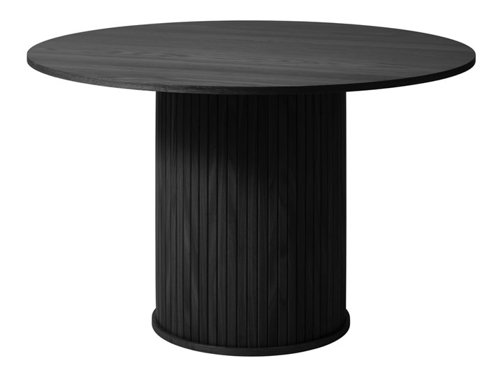 SELSEY Stół okrągły Gativel 120 cm z okrągłą podstawą lamele dąb czarny Drewno Wysokość 75 cm Długość po rozłożeniu