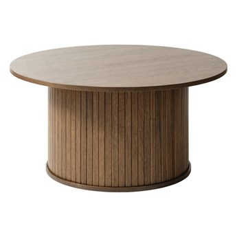 SELSEY Okrągły stolik drewniany Gativel 90 cm z okrągłą podstawą lamele dąb palony