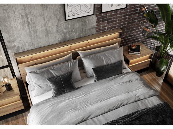 Łóżko 180x200 QUANT QS-02 dąb artisan/czarny Metal Styl Nowoczesny Kolor Beżowy