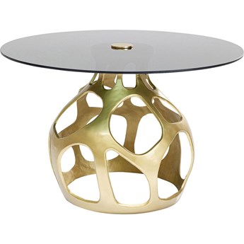 Stół okrągły szary szklany blat złota metalowa noga Ø120x76 cm