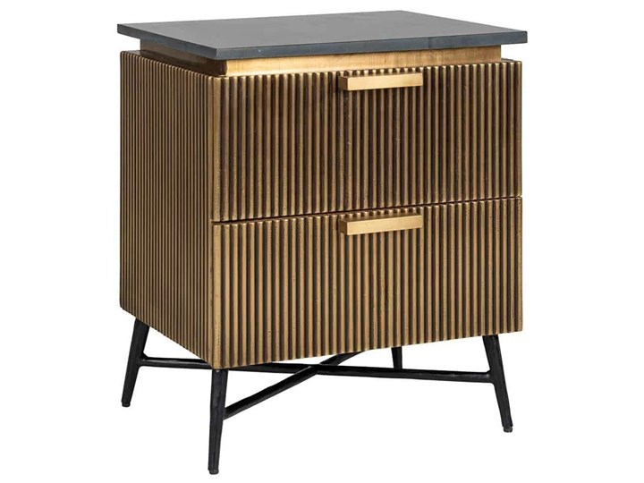 Szafka nocna RICHMOND IRONVILLE - marmur, metal, MDF, sklejka brzozowa Nocne Płyta MDF Kolor Czarny Płyta laminowana Styl Nowoczesny