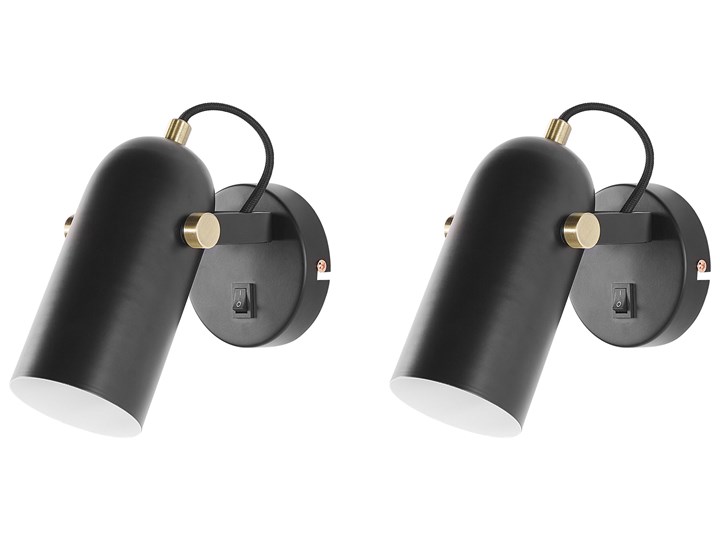 Beliani Zestaw 2 lamp ściennych czarny metalowy 17 cm regulowany klosz styl industrialny kinkiety do sypialni salonu Styl Nowoczesny Kinkiet z kloszem Funkcje Kinkiet nad lustro